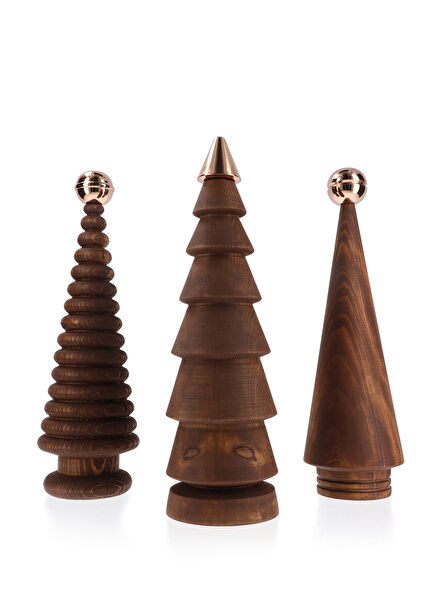 Maxi Copper-Detailed Wooden Christmas Tree Set