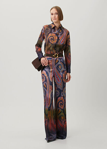 Colorblocked Etnik Desenli Pantolon