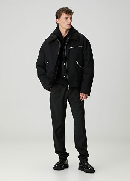 Siyah Beli Kordonlu Palermo Yün Pantolon