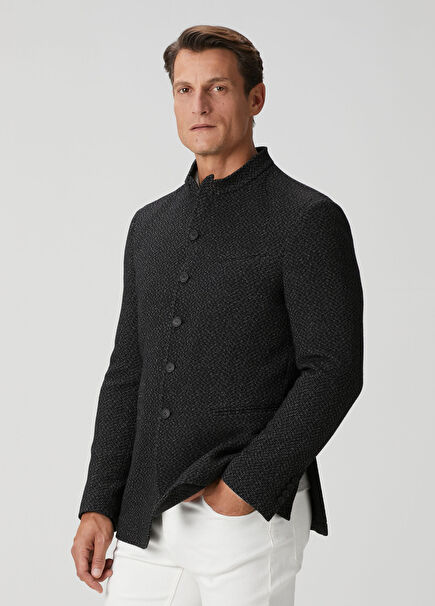 Black Jacquard Wool Jacket