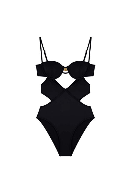 Celeste Black Asymmetrical Women's Swimsuit with Straps