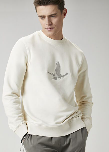 Cream Camouflage Goose Embroidered Sweatshirt