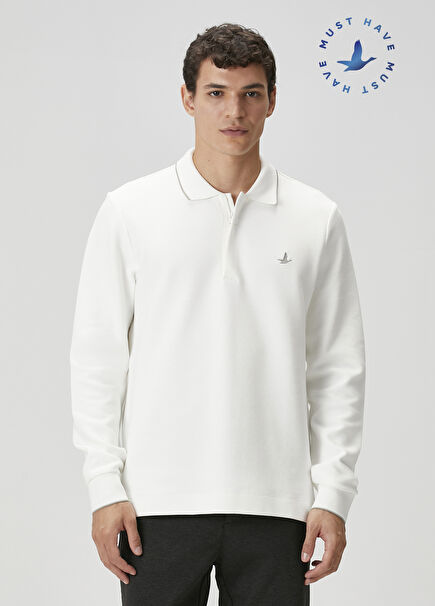 Comfort Fit Off White Polo Sweatshirt
