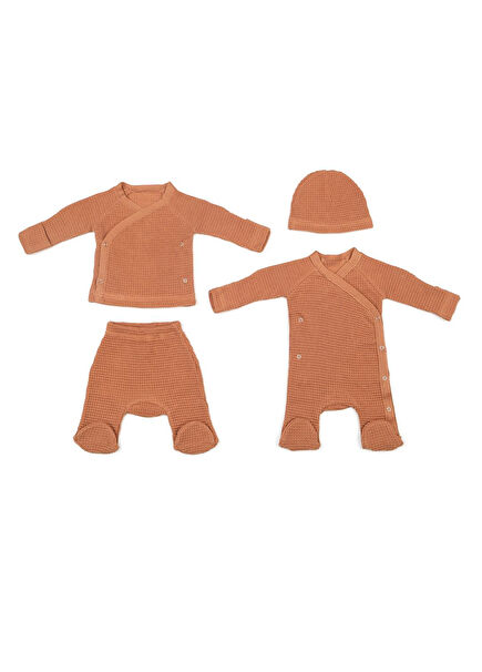 Newborn Waffle Organic Cotton 4-Piece Brown Hospital Outfit Set