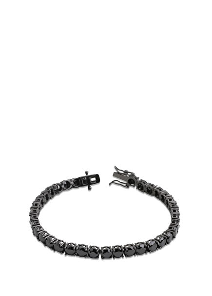 Black Rhodium Plated Silver Unisex Waterway Bracelet with Black Stones
