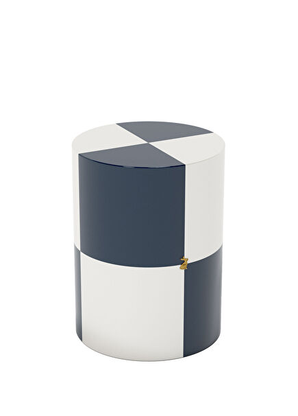 Lacivert Beyaz Lake Silindir Orta Sehpa 