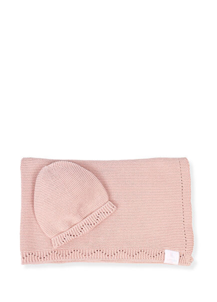 Violet Rose Pink Organic Cotton Knitwear Baby Blanket and Hat Set of 2