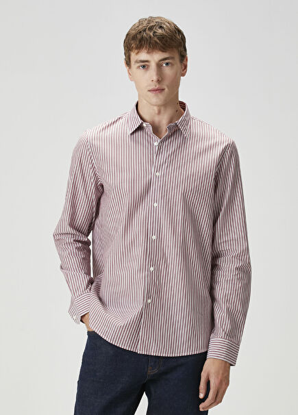 Bordo Çizgi Desenli Gömlek