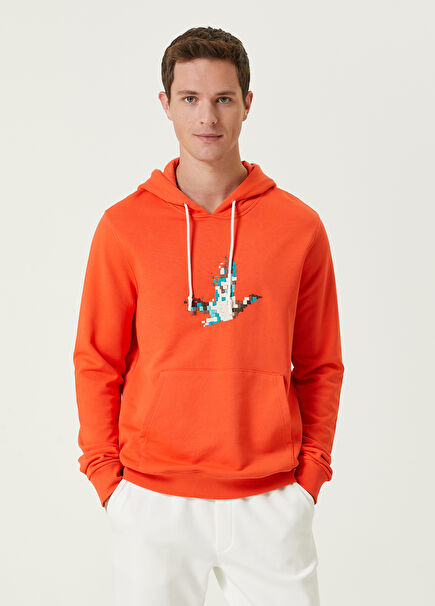 Turuncu Kapüşonlu Logolu Sweatshirt