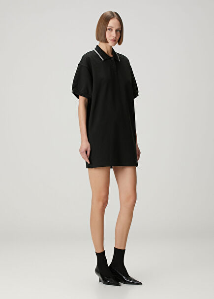 Relaxed Siyah Mini Polo Elbise