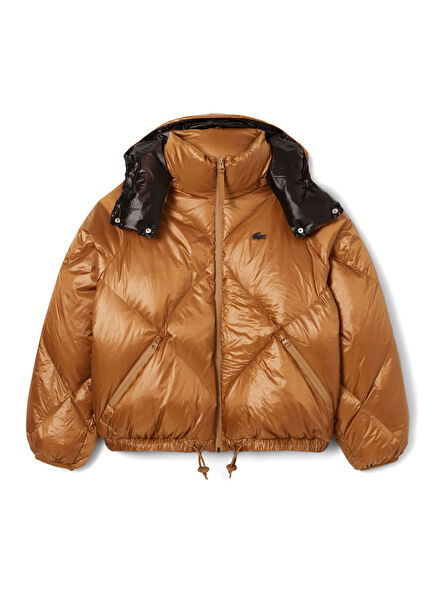 Açık Kahverengi Kapitone Kapüşonlu Oversize Fit Kadın Mont