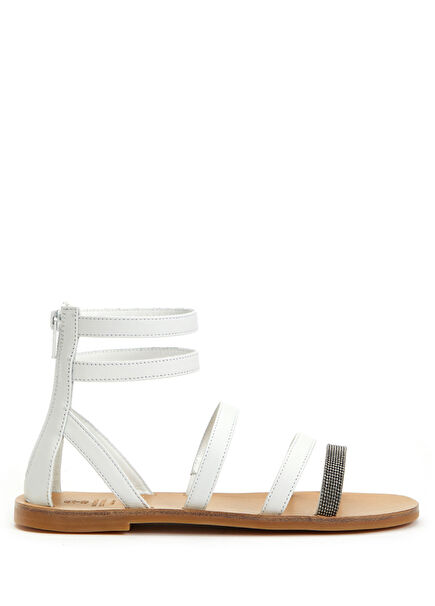 Beyaz Kız Çocuk Deri Sandalet