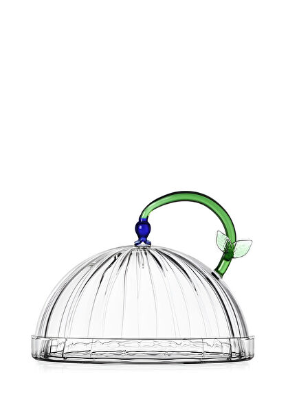 Mavi Çiçek Figürlü Cam Saklama Kabı