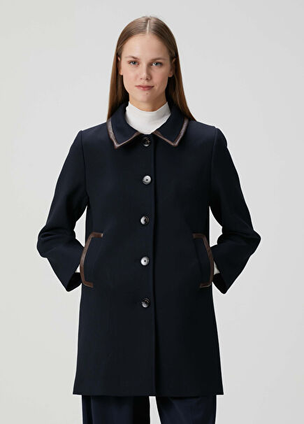 Navy Blue Garni Detailed Coat