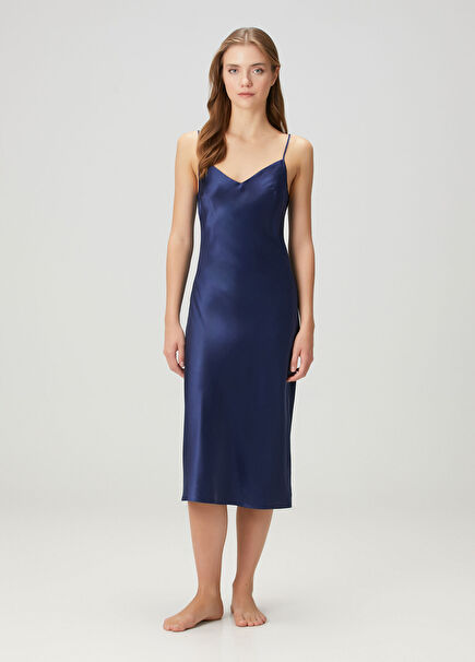 Navy Blue Satin Nightgown