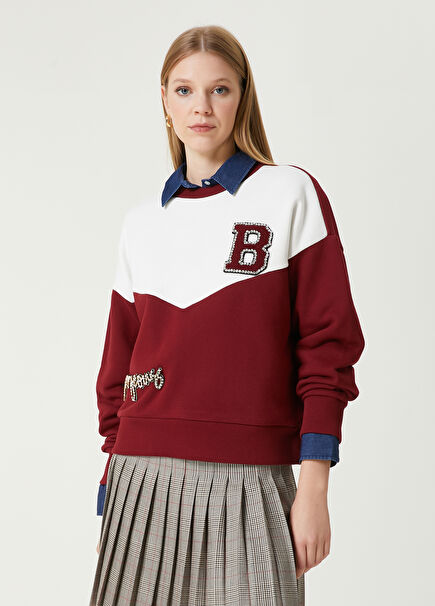 Kolej Bordo Taşlı Sweatshirt