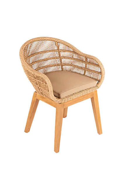 Amora Krem Rengi Rattan Bahçe Sandalyesi