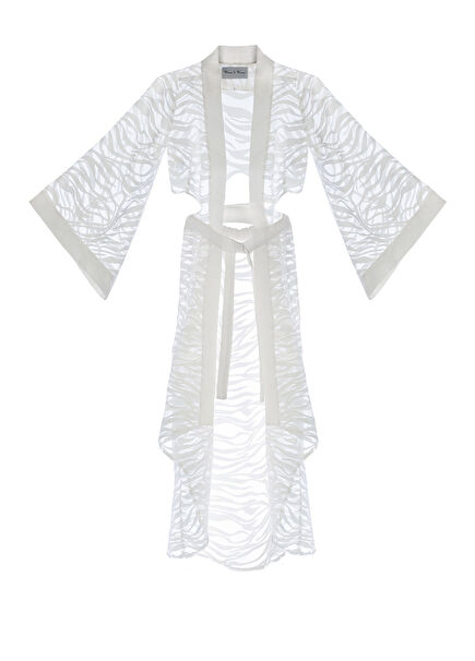 Sevilla Transparent Off-White Zebra Pattern Women's Kimono