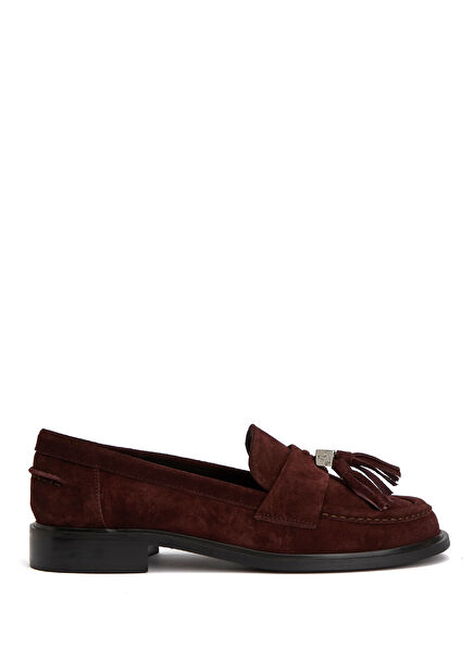 Bordo Püsküllü Kadın Deri Loafer