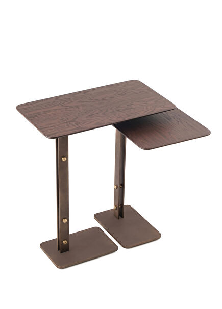 Bay Window C Coffee Table Set with Oak Top with Brown Metal Legs