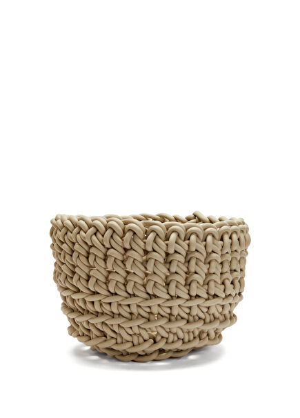 Cilindro Ekru El Yapımı Tığ İşi Sepet