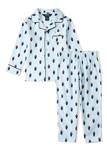 Blue White Teddy Bear Patterned Boys Pajama Set