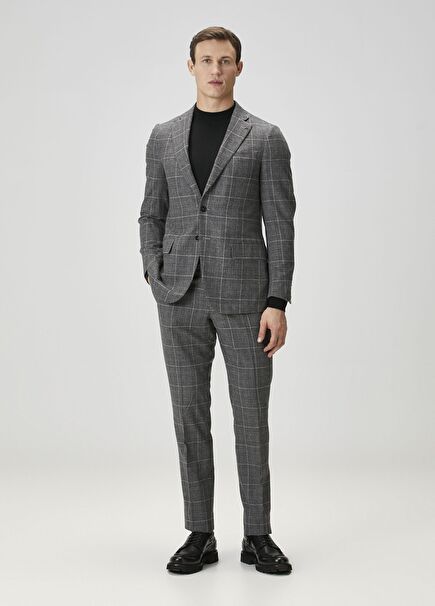 Gri Ekose Desenli Yün Takım Elbise