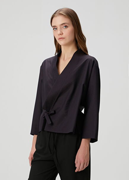 Kenzo Weave Siyah Kruvaze Yün Kimono Ceket