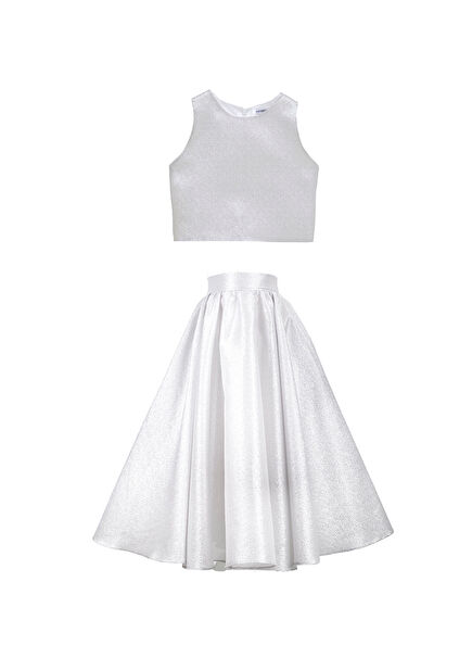 Mary Silver Glitter Jacquard Tank Top and Skirt Girls' Set of 2