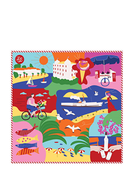 Adalar Desenli Pamuklu Kadın Fular ve Bandana