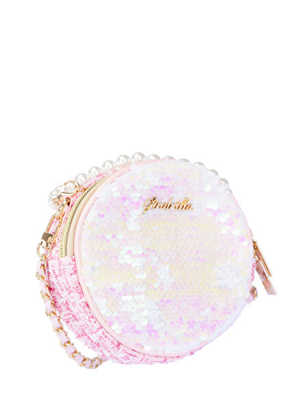 Açık Pembe Işıltılı Yuvarlak Kız Çocuk Omuz Çantası