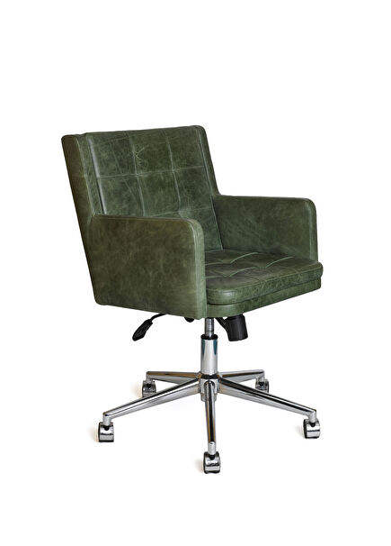 Office Chair Haki Deri Kaplama Ofis Sandalyesi