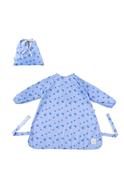 Blueberry Patterned Blue Liquid-Proof Activity & BLW Bib & Pouch