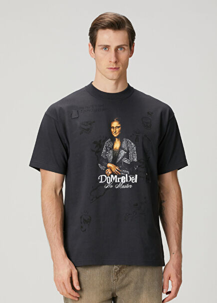 She Is Here Black Printed T-Shirt