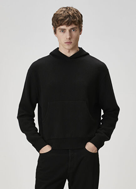 Siyah Kapüşonlu Kaşmir Kazak