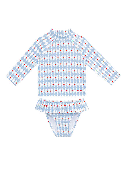 Diamonds UV Protection Long Sleeve Baby Girl Swimsuit Set