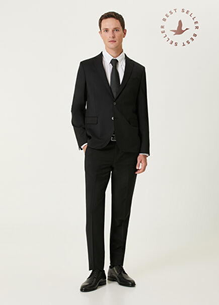 Drop 6 Siyah Klasik İnce Yün Takım Elbise