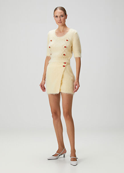 Yellow Mini Wrap Wool Skirt