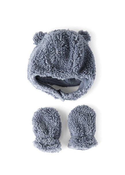 Mavi Erkek Bebek Şapka ve Eldiven Seti