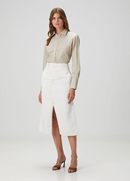 White Midi Denim Skirt