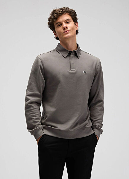 Antrasit Polo Yaka Uzun Kollu Erkek Sweatshirt EM607-ANT