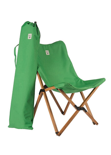 Kids Kahverengi Ahşap İskeletli Yeşil Çocuk Kamp Sandalyesi  
