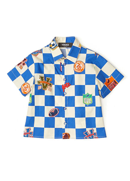 Colorblocked Kare Desenli Unisex Bebek Gömlek