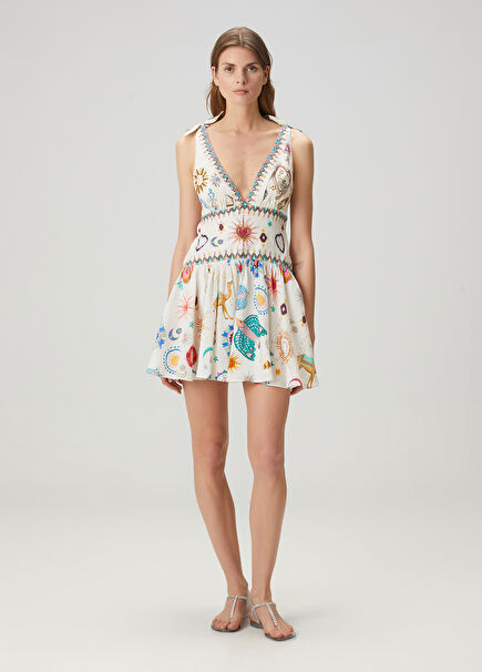 White Embroidered Mini Beach Dress