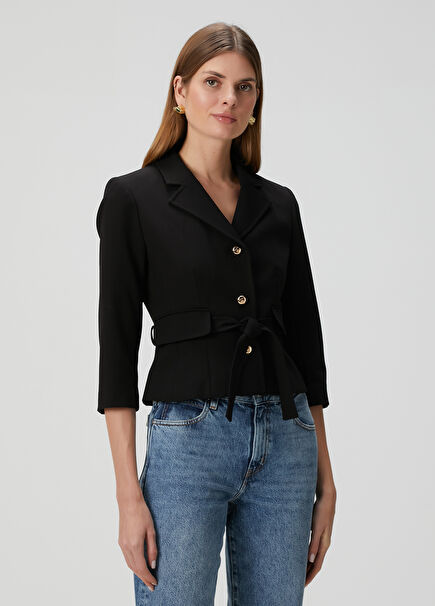 Black Belted Crop Jacket