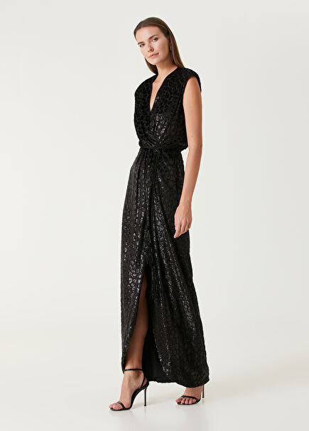 Margot Black Patterned Maxi Evening Dress