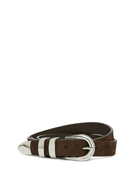 Brown Double Metal Bridge Women's Suede Belt