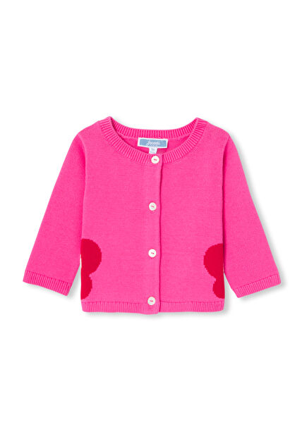 Pembe Intarsia Örgü Çiçek Desenli Kız Bebek Hırka