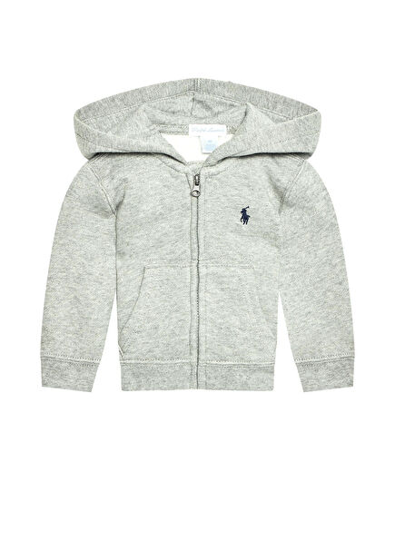 Gri Kapüşonlu Logo Nakışlı Erkek Bebek Sweatshirt
