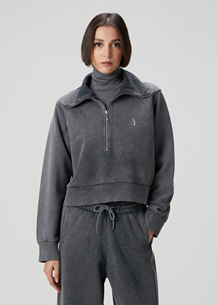 Antrasit Fermuarlı Sweatshirt
